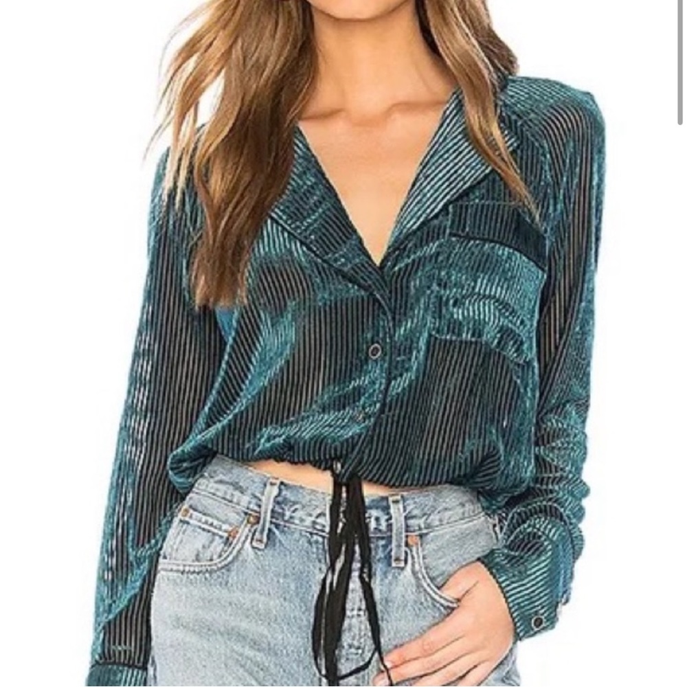 Free People Aspen Nights Blue Velvet Top
